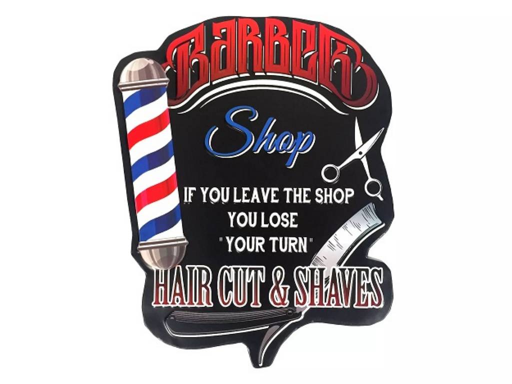 Plaque Métal Déco Vintage - EFFET RELIEF - Enseigne Barbier Coiffeur - Barber Shop (38x30cm)