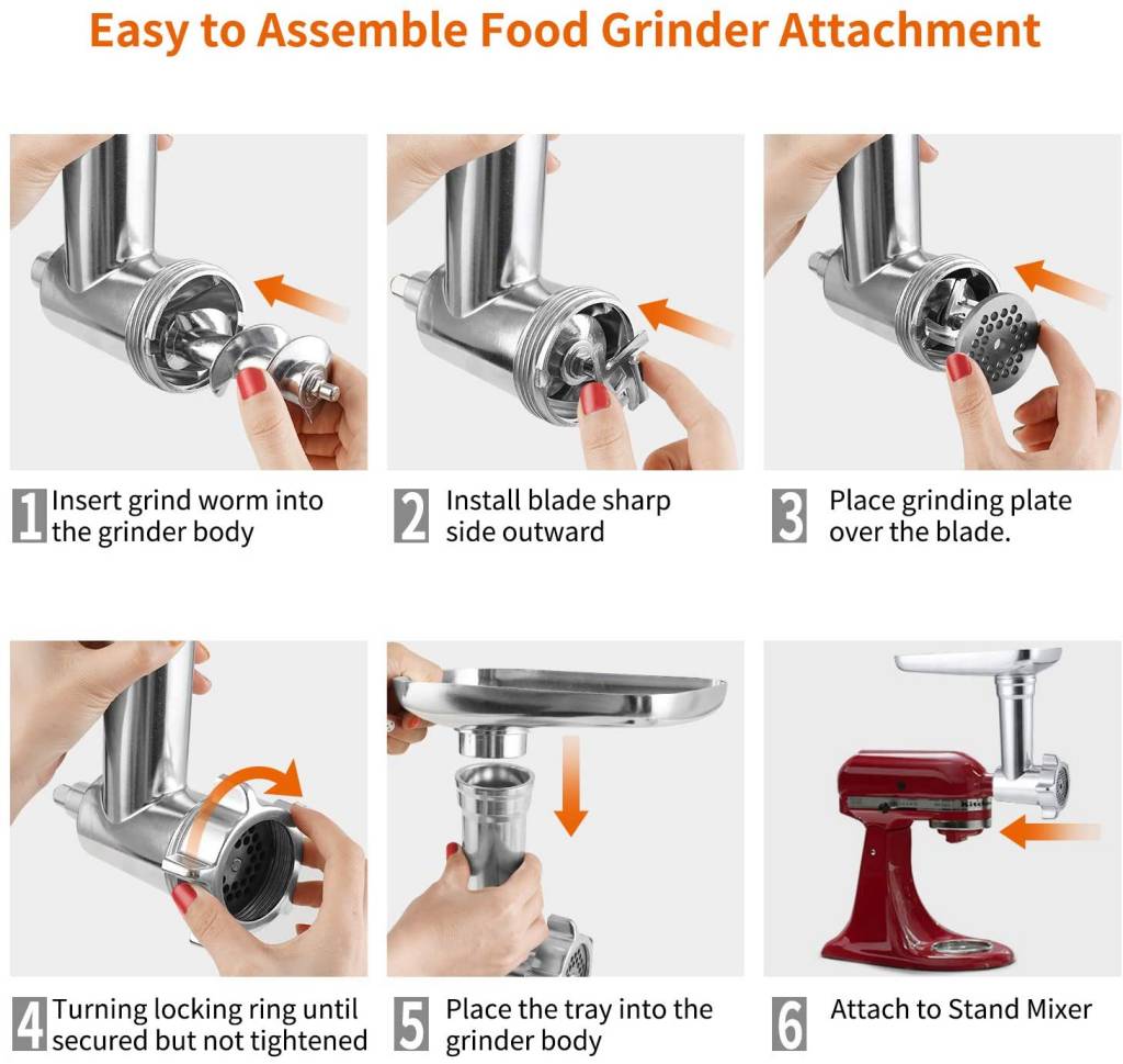 Hachoir à viande en métal avec poussoir et 3 tubes à farcir pour saucisses, extension durable compatible avec tous les modèles KitchenAid