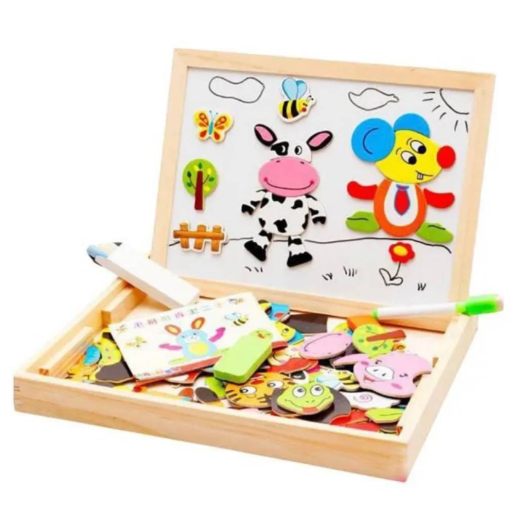 Produit neuf en déstockage – Tableau d'écriture de dessin multifonctionnel animal Puzzle magnétique Double chevalet jouet