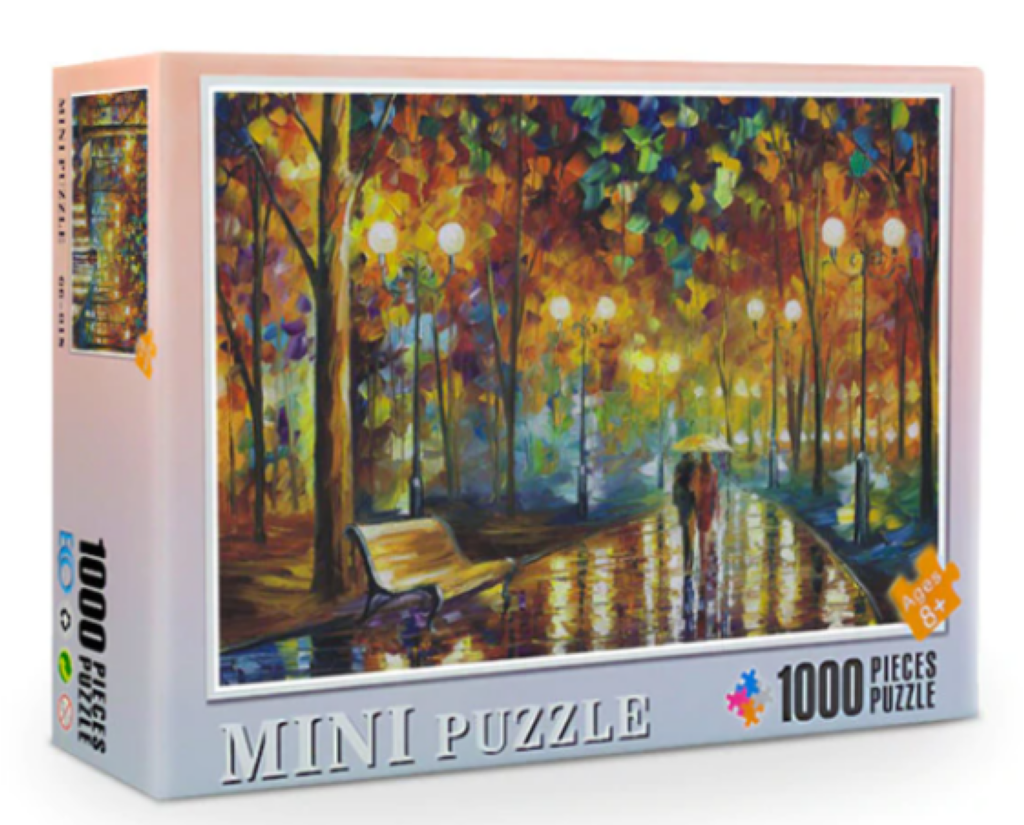 Mini Puzzle 1000 mini pieces, Park Bench, Two People Strolling in Rain